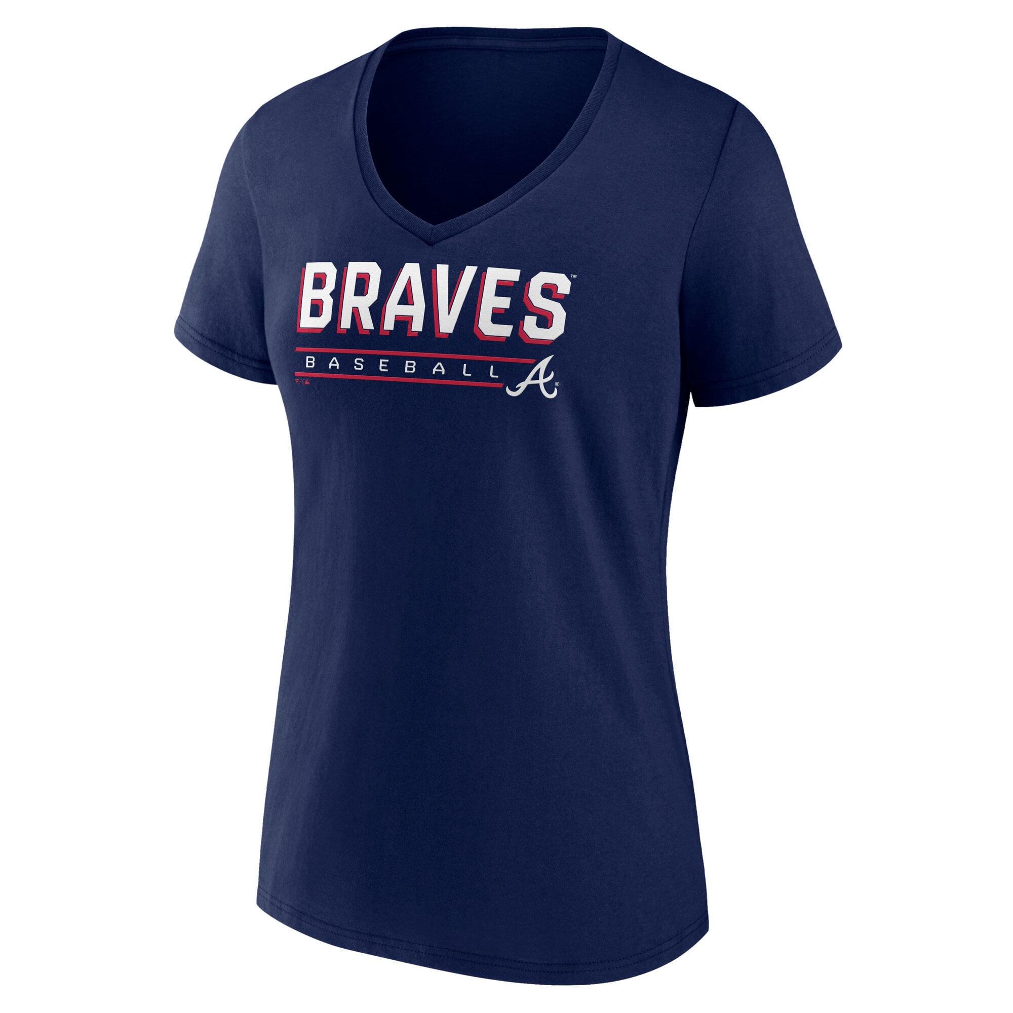 Women's Fanatics  Navy Atlanta Braves Team Logo Baseball V-Neck T-Shirt